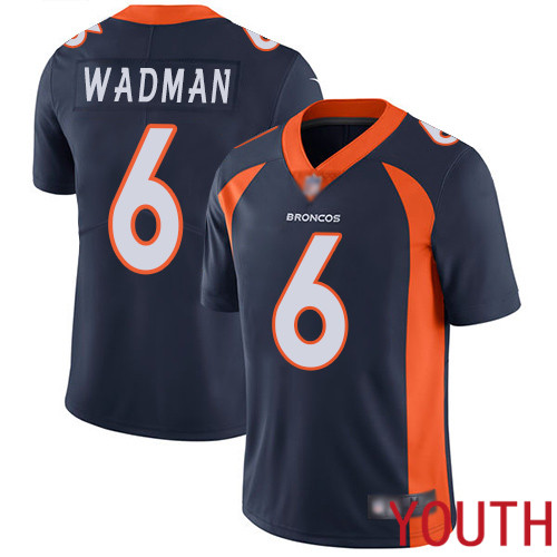 Youth Denver Broncos #6 Colby Wadman Navy Blue Alternate Vapor Untouchable Limited Player Football NFL Jersey->youth nfl jersey->Youth Jersey